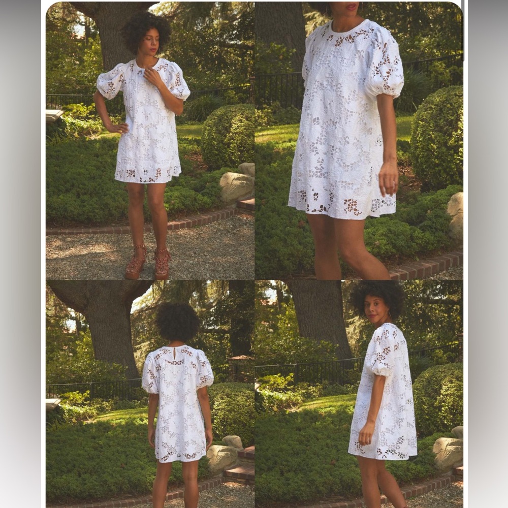 Sz L 10 12 The Odells Juliette Dress white lace Anthropologie puffed sleeves